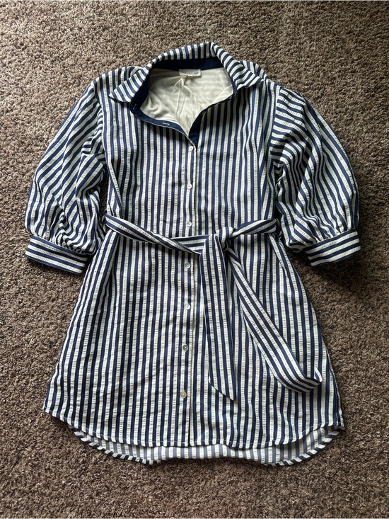 entro Dresses & Skirts - Striped Button-Front Belted Shirt Dress in Navy & White Small